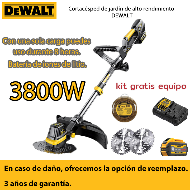 [DEWALT] Cortacésped sin escobillas y sin carbón + Juego completo de accesorios + 3800W + Se puede utilizar durante 8 horas con una sola carga de batería de iones de litio.